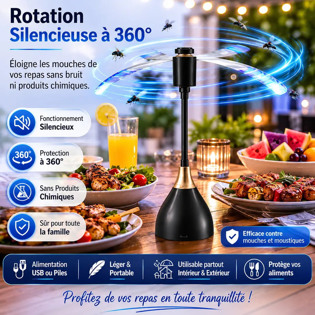 limités 🔥 FlyStrike 360™ – Protégez vos repas des mouches et moustiques !