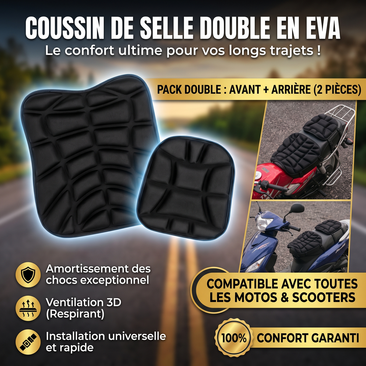 Coussin de Selle de Moto Confort – Assise Amortissante pour Trajets Longue Durée